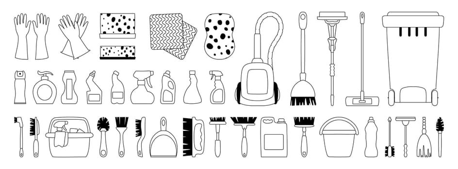 Cleaning Supplies and Tools Illustration Set