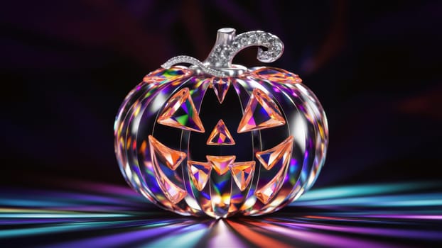 Crystal Jack-o-lantern with sparkling facets and colorful reflections, combining the charm of Halloween with an elegant design.