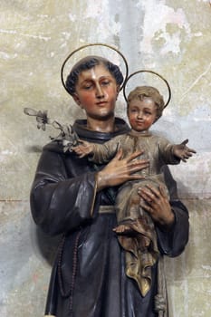 Saint Anthony of Padua holding baby Jesus, statue in the church of the Blessed Virgin Mary in Jastrebarsko, Croatia
