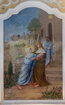 Visitation of the Virgin Mary, fresco in the parish church of Our Lady of Snow in Kutina, Croatia