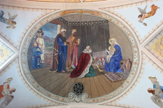 Adoration of the Magi, fresco in the parish church of the Holy Trinity in Karlovac, Croatia