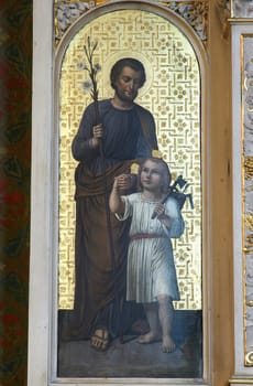 Saint Joseph with the child Jesus, the altar of the Sacred Heart of Jesus in the parish church of the Holy Trinity in Karlovac, Croatia