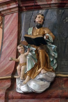 Saint Matthew, statue on the pulpit in the parish church of Wounded Jesus in Gradec, Croatia
