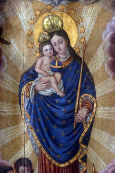 Virgin Mary with baby Jesus, statue on the main altar in the Church of the Assumption of the Virgin Mary in Samobor, Croatia