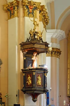 Pulpit in parish church Assumption of the Virgin Mary in Pregrada, Croatia