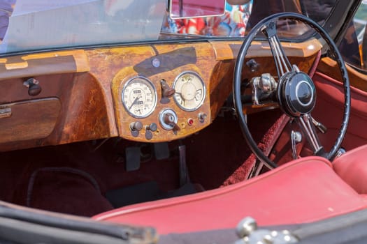 Burgas Sea Garden / Bulgaria / Europe - July 02, 2016 Ninth Parade of Retro Cars and Motorcycles.Selective focus with shallow depth of field.