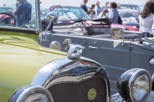 Burgas Sea Garden / Bulgaria / Europe - July 02, 2016 Ninth Parade of Retro Cars and Motorcycles.Selective focus with shallow depth of field.