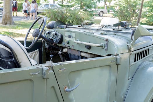 Burgas Sea Garden / Bulgaria / Europe - July 02, 2016 Ninth Parade of Retro Cars and Motorcycles.Selective focus with shallow depth of field.