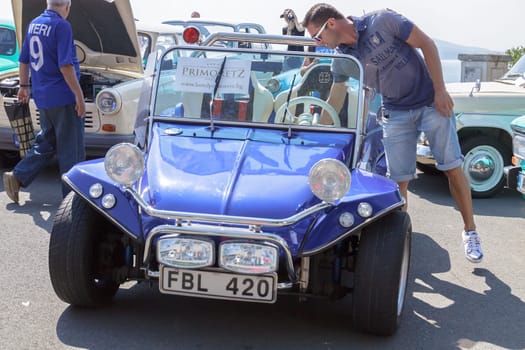 Burgas Sea Garden / Bulgaria / Europe - July 02, 2016 Ninth Parade of Retro Cars and Motorcycles.Selective focus with shallow depth of field.