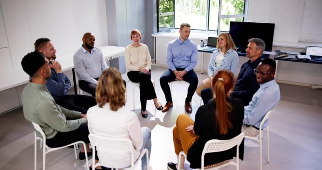 Business Communication In Office And Teamwork. Sitting Meeting