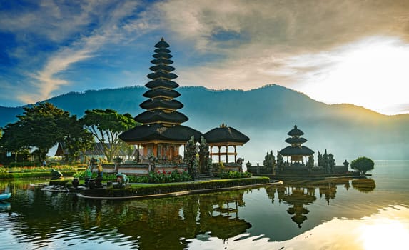 Ulun Danu Beratan temple at the edge of Lake Bratan, Bali, Indonesia