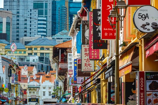 SINGAPORE - MAY 12 , 2024: Architecture of Chinatown on Temple Street in Singapore