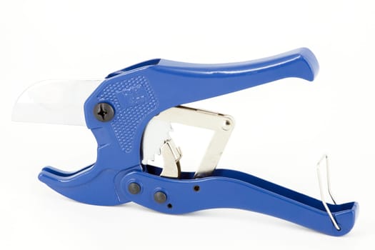 Blue scissors specially used for cutting polypropylene tubes