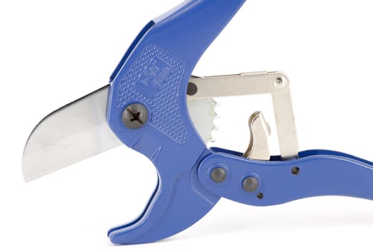 Blue scissors specially used for cutting polypropylene tubes