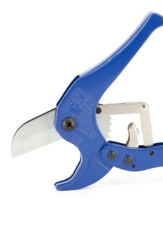 Blue scissors specially used for cutting polypropylene tubes