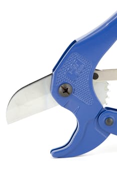 Blue scissors specially used for cutting polypropylene tubes