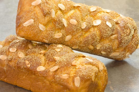 Traditional Sweet Easter bread with peeled almonds
