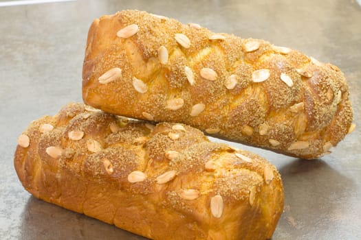 Traditional Sweet Easter bread with peeled almonds