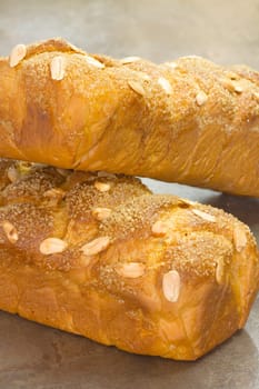 Traditional Sweet Easter bread with peeled almonds