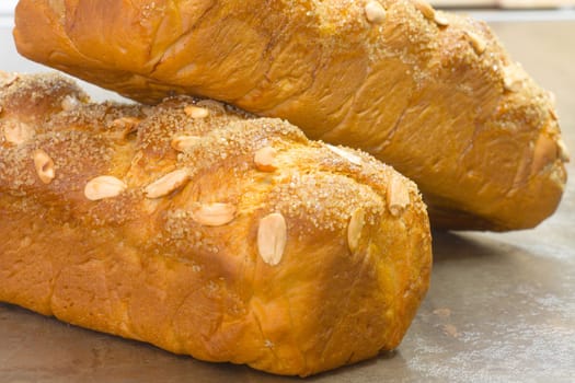 Traditional Sweet Easter bread with peeled almonds