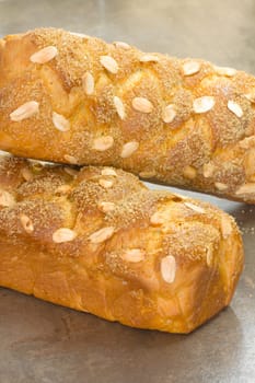 Traditional Sweet Easter bread with peeled almonds