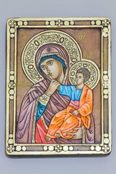 Orthodox icon of the Virgin Mary with the Child in a gilded frame