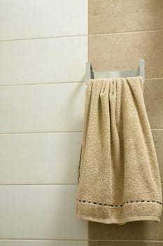 Detail of the bathroom interior in beige - brown color