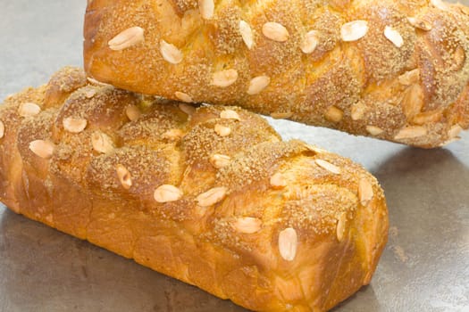 Traditional Sweet Easter bread with peeled almonds