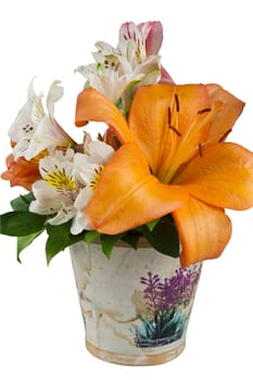 Beautiful flowers arranged in a basket