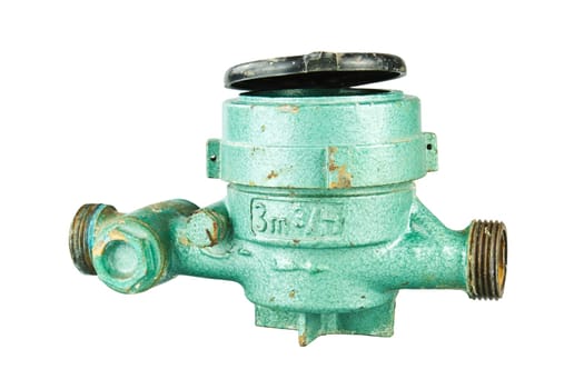 Old water meter isolated on white background