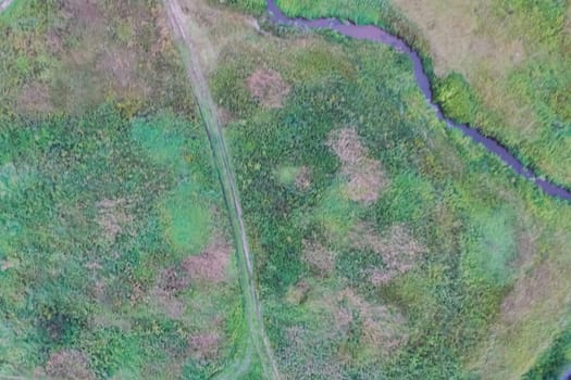 Top view of the village, fields and forests near the village