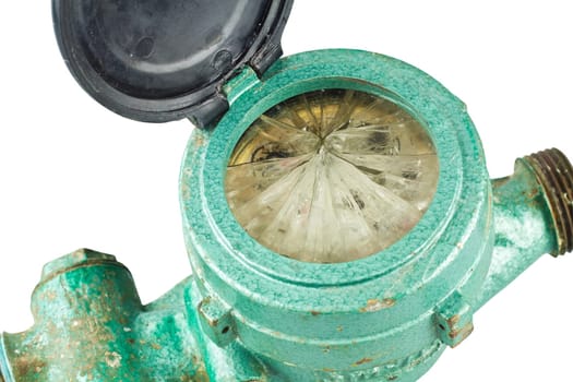 Old water meter isolated on white background
