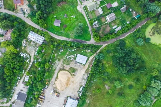 Top view of the village, fields and forests near the village