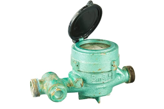 Old water meter isolated on white background
