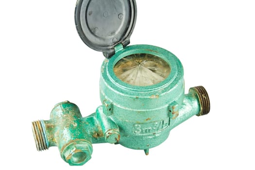Old water meter isolated on white background