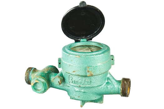 Old water meter isolated on white background