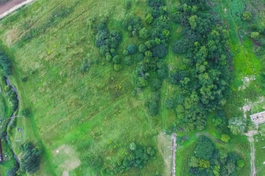 Top view of the village, fields and forests near the village