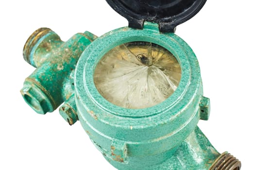 Old water meter isolated on white background