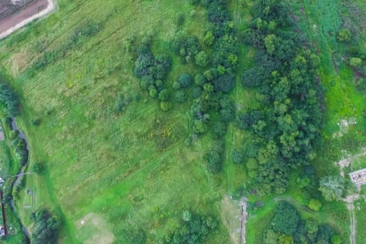 Top view of the village, fields and forests near the village