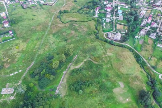 Top view of the village, fields and forests near the village