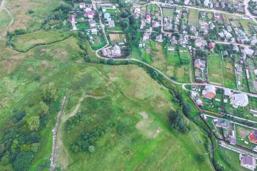 Top view of the village, fields and forests near the village