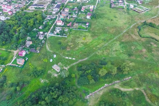 Top view of the village, fields and forests near the village