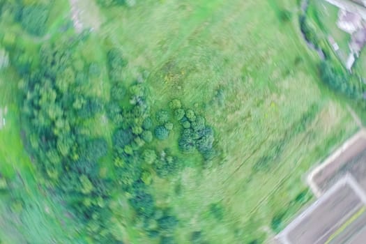 Top view of the village, fields and forests near the village