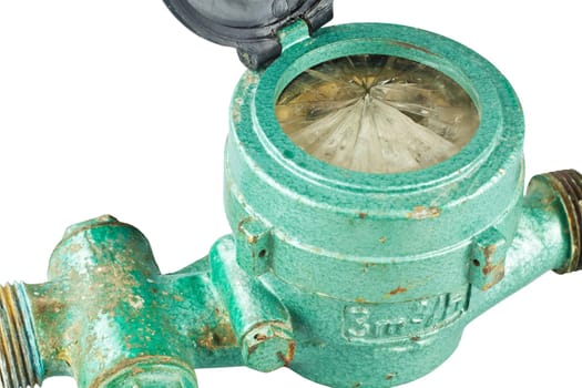Old water meter isolated on white background