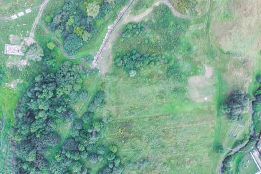 Top view of the village, fields and forests near the village