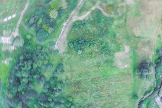 Top view of the village, fields and forests near the village
