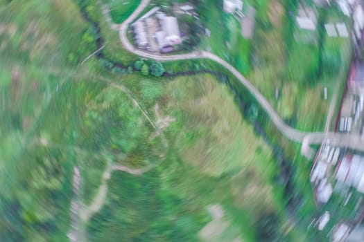 Top view of the village, fields and forests near the village