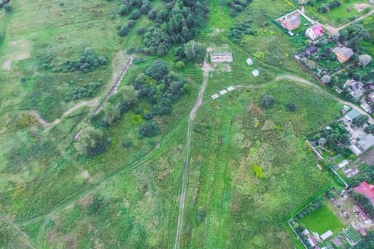Top view of the village, fields and forests near the village