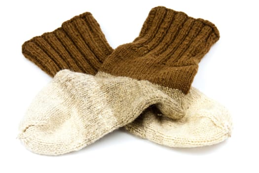 Traditional hand-knit wool socks in three colors