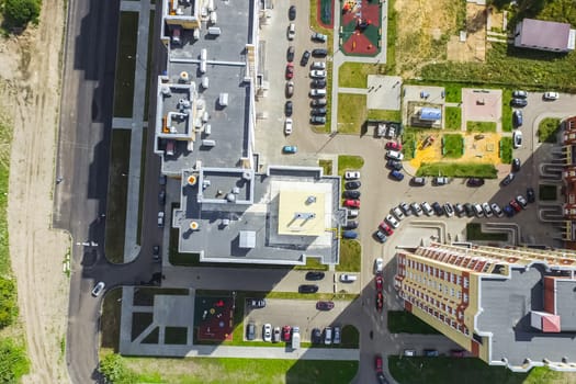 Top view of the city of Moscow, buildings and roads and other infrastructure of the city. Cityscape view from above.